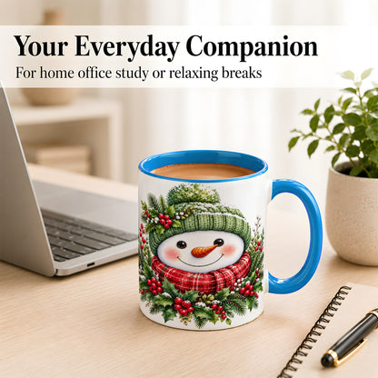 #pl[11oz|Blue] Christmas Snowman Coffee Mug, Holly Berry Mug, Ceramic Cup