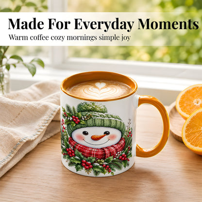 #pl[11oz|Orange] Christmas Snowman Coffee Mug, Holly Berry Mug, Ceramic Cup