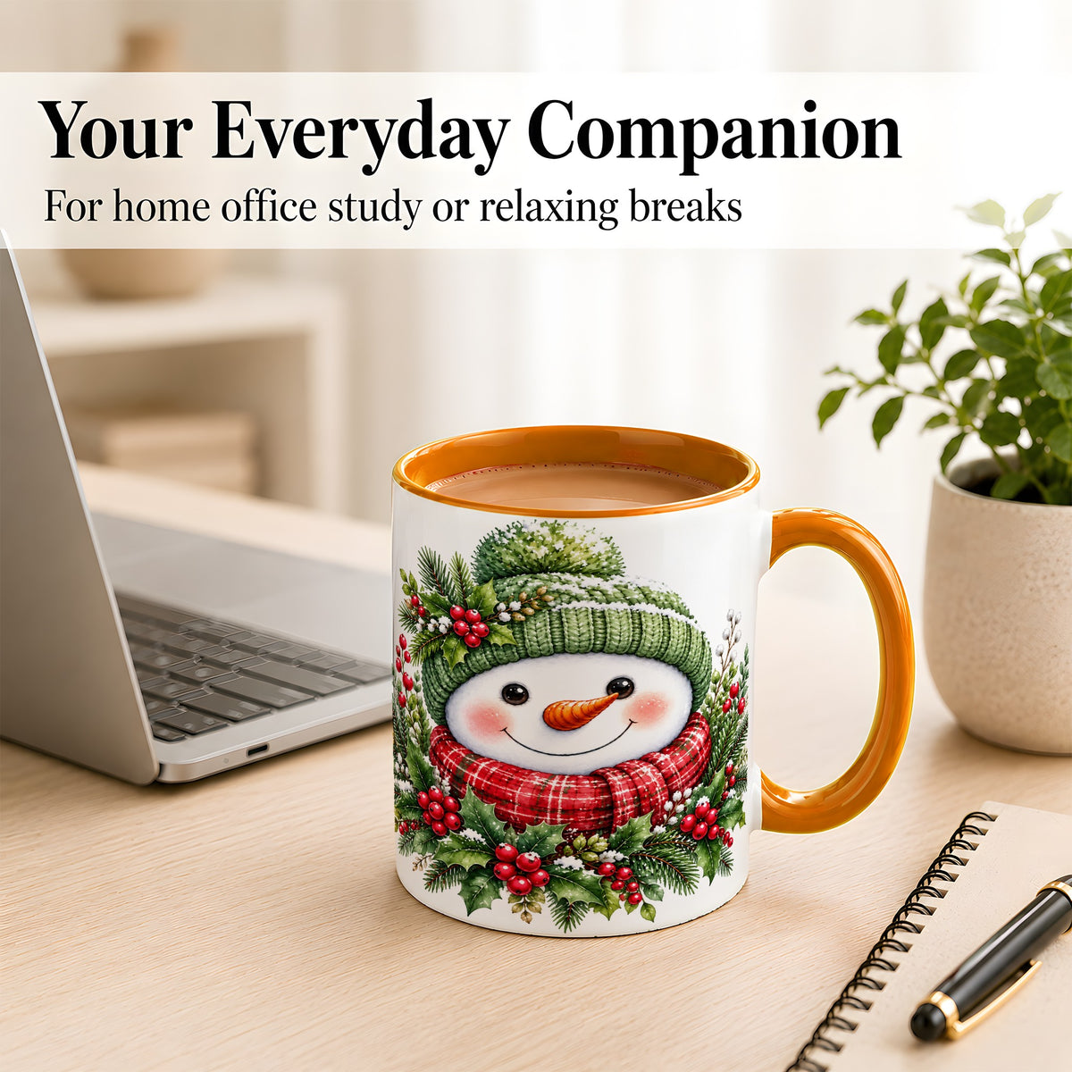 #pl[11oz|Orange] Christmas Snowman Coffee Mug, Holly Berry Mug, Ceramic Cup