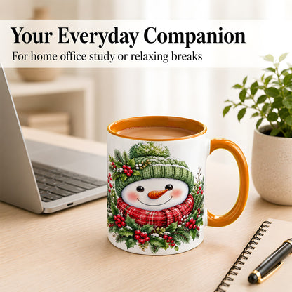 #pl[11oz|Orange] Christmas Snowman Coffee Mug, Holly Berry Mug, Ceramic Cup