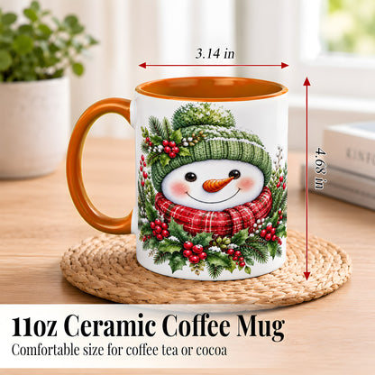 #pl[11oz|Orange] Christmas Snowman Coffee Mug, Holly Berry Mug, Ceramic Cup