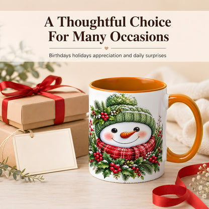 #pl[11oz|Orange] Christmas Snowman Coffee Mug, Holly Berry Mug, Ceramic Cup