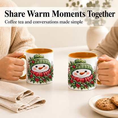 #pl[11oz|Orange] Christmas Snowman Coffee Mug, Holly Berry Mug, Ceramic Cup
