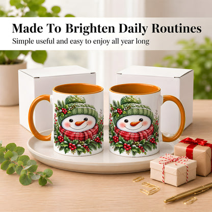 #pl[11oz|Orange] Christmas Snowman Coffee Mug, Holly Berry Mug, Ceramic Cup