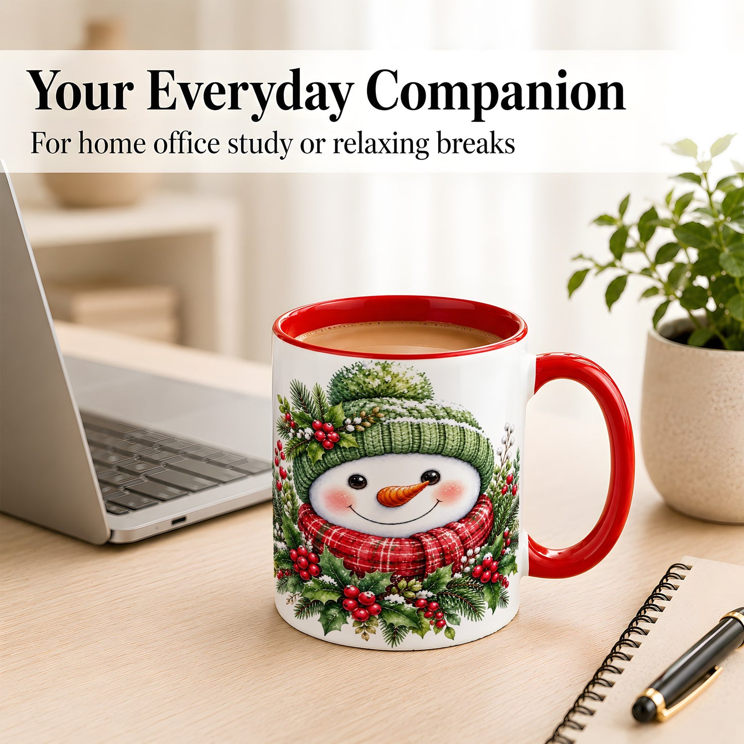 #pl[11oz|Red] Christmas Snowman Coffee Mug, Holly Berry Mug, Ceramic Cup