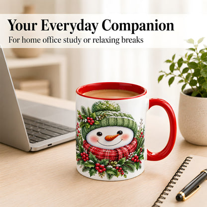 #pl[11oz|Red] Christmas Snowman Coffee Mug, Holly Berry Mug, Ceramic Cup