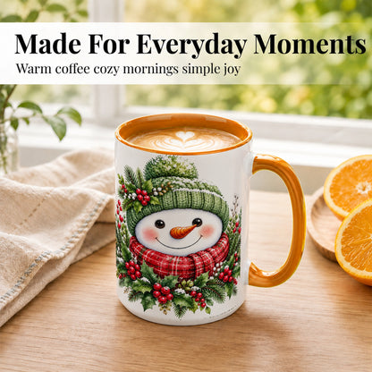 #pl[15oz|Orange] Christmas Snowman Coffee Mug, Holly Berry Mug, Ceramic Cup