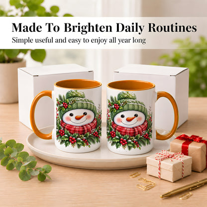 #pl[15oz|Orange] Christmas Snowman Coffee Mug, Holly Berry Mug, Ceramic Cup