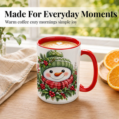 #pl[15oz|Red] Christmas Snowman Coffee Mug, Holly Berry Mug, Ceramic Cup