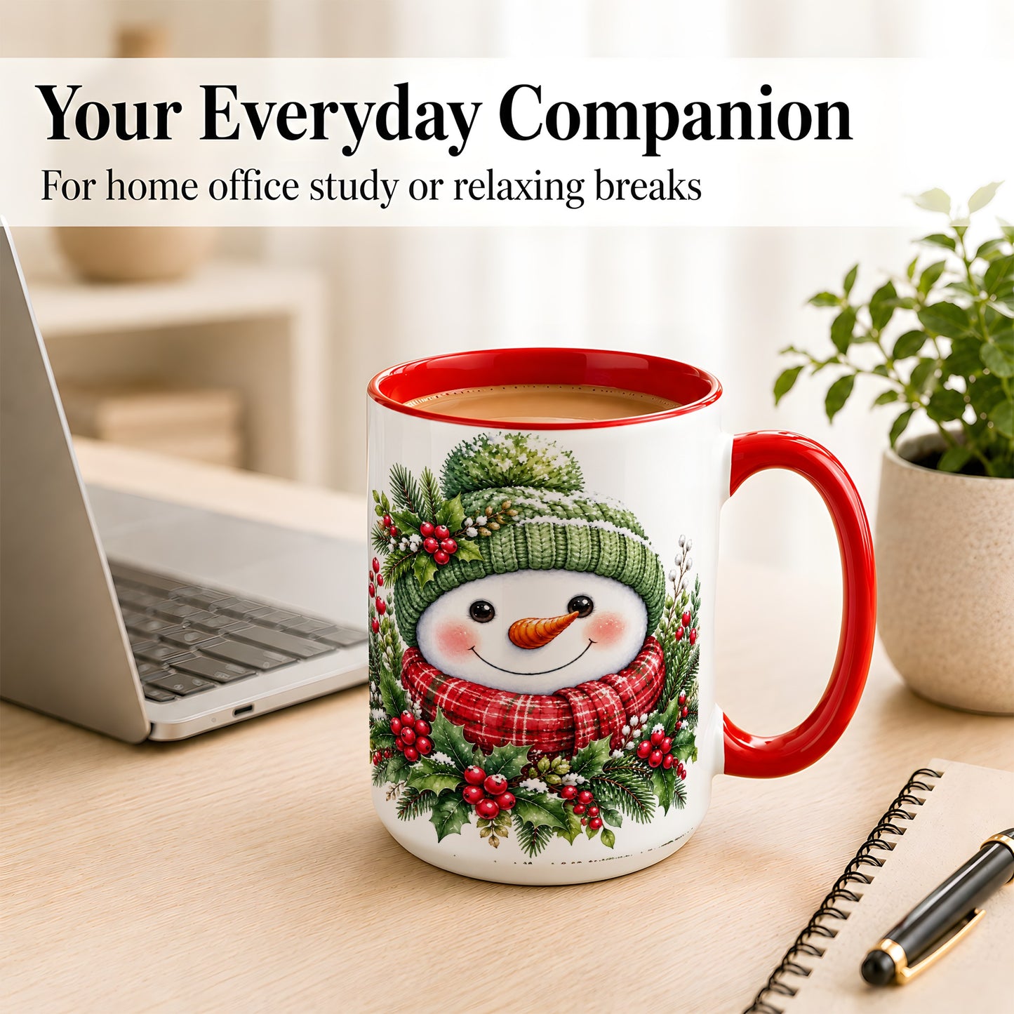 #pl[15oz|Red] Christmas Snowman Coffee Mug, Holly Berry Mug, Ceramic Cup