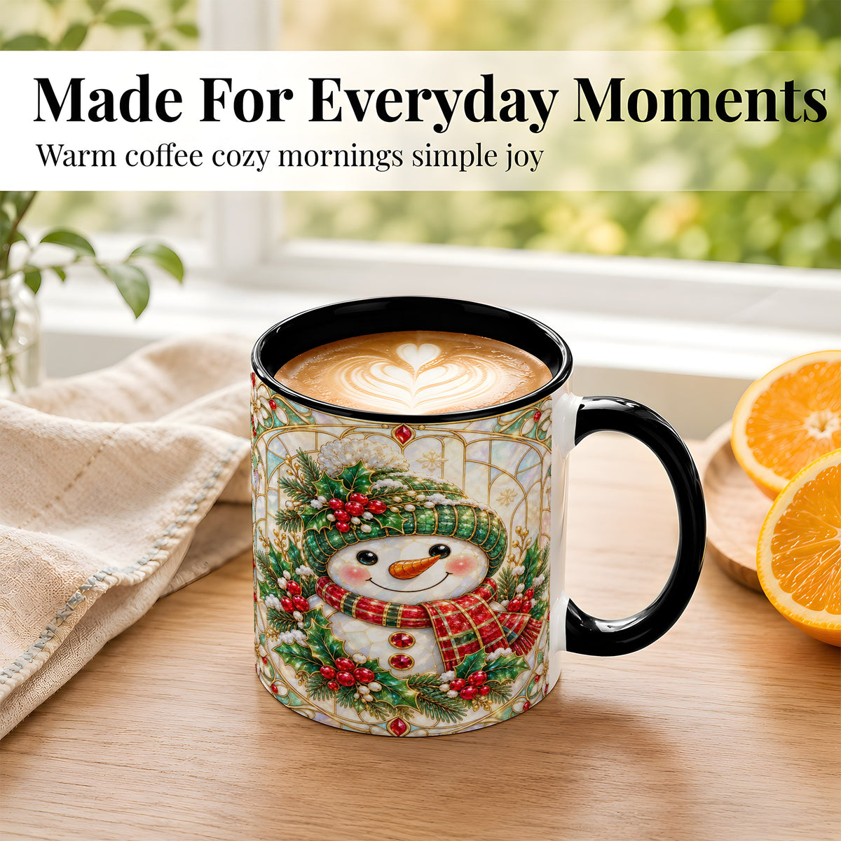 #pl[11oz|Black] Christmas Snowman Coffee Mug, Plaid Holly Mug, Ceramic Cup