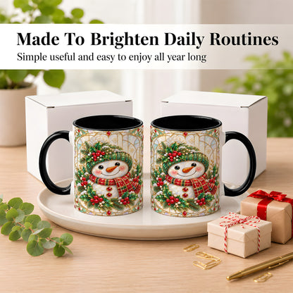#pl[11oz|Black] Christmas Snowman Coffee Mug, Plaid Holly Mug, Ceramic Cup