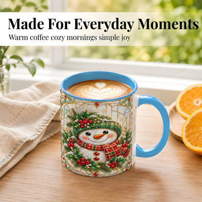 #pl[11oz|Blue] Christmas Snowman Coffee Mug, Plaid Holly Mug, Ceramic Cup