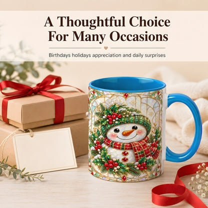 #pl[11oz|Blue] Christmas Snowman Coffee Mug, Plaid Holly Mug, Ceramic Cup