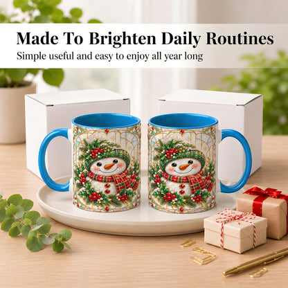 #pl[11oz|Blue] Christmas Snowman Coffee Mug, Plaid Holly Mug, Ceramic Cup