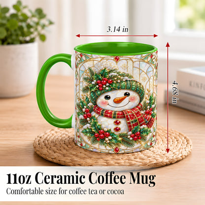 #pl[11oz|Green] Christmas Snowman Coffee Mug, Plaid Holly Mug, Ceramic Cup