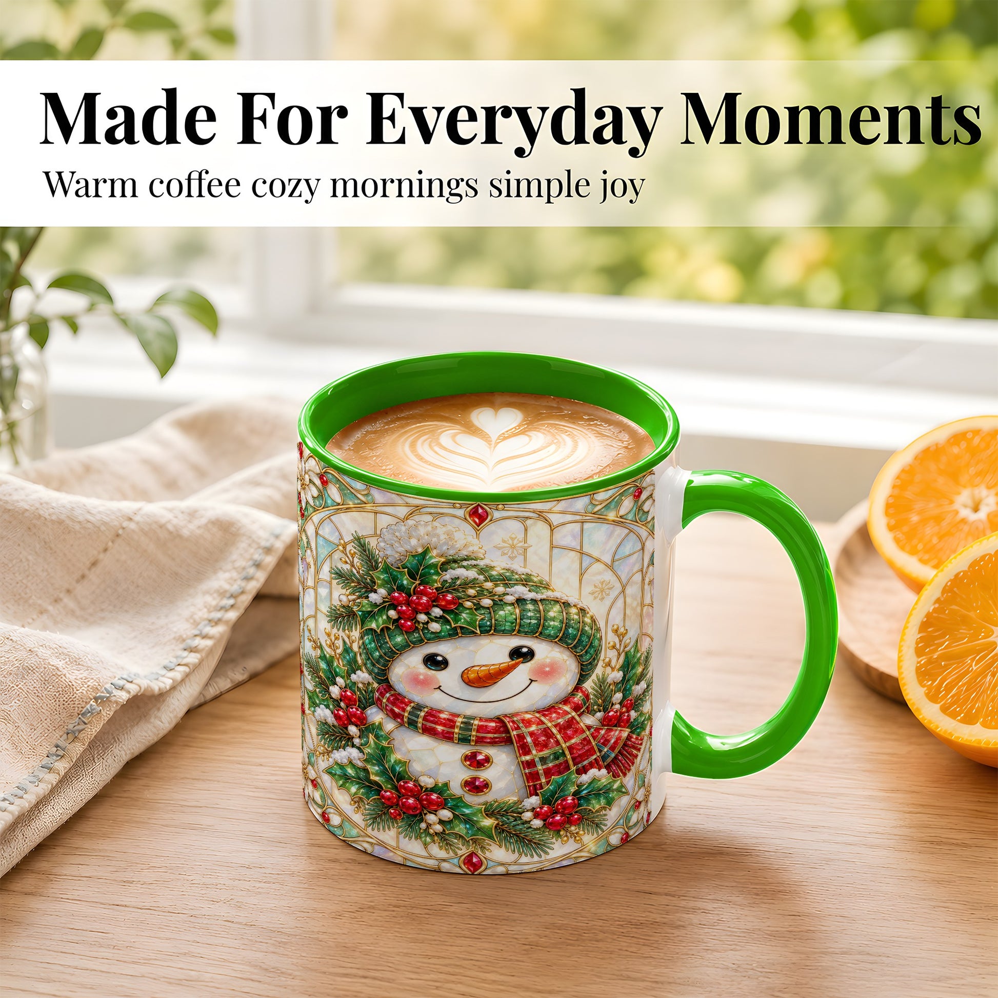 #pl[11oz|Green] Christmas Snowman Coffee Mug, Plaid Holly Mug, Ceramic Cup