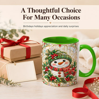 #pl[11oz|Green] Christmas Snowman Coffee Mug, Plaid Holly Mug, Ceramic Cup