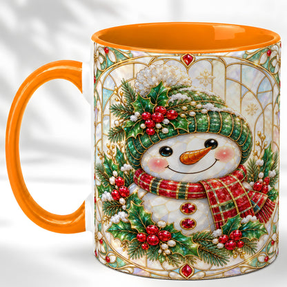 #pl[11oz|Orange] Christmas Snowman Coffee Mug, Plaid Holly Mug, Ceramic Cup