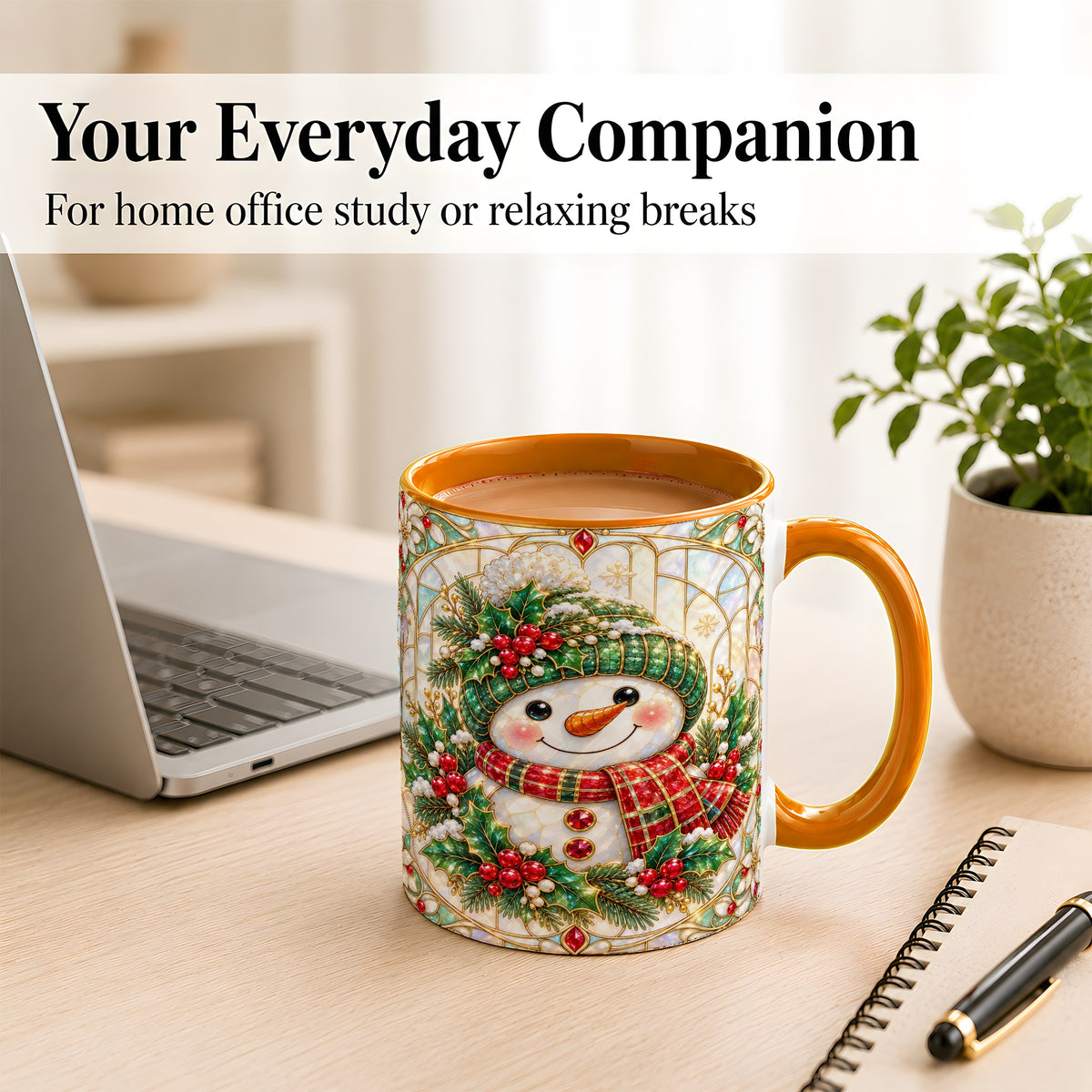 #pl[11oz|Orange] Christmas Snowman Coffee Mug, Plaid Holly Mug, Ceramic Cup