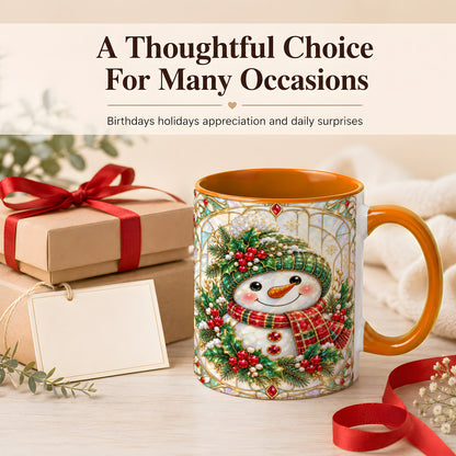 #pl[11oz|Orange] Christmas Snowman Coffee Mug, Plaid Holly Mug, Ceramic Cup
