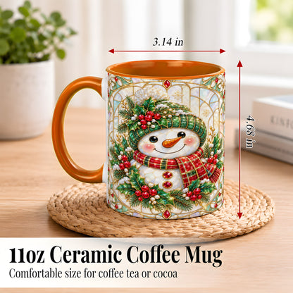#pl[11oz|Orange] Christmas Snowman Coffee Mug, Plaid Holly Mug, Ceramic Cup