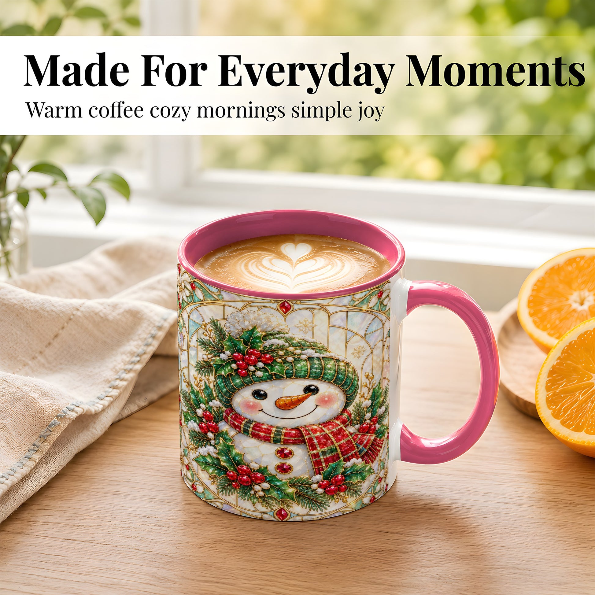 #pl[11oz|Pink] Christmas Snowman Coffee Mug, Plaid Holly Mug, Ceramic Cup