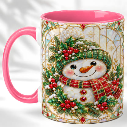 #pl[11oz|Pink] Christmas Snowman Coffee Mug, Plaid Holly Mug, Ceramic Cup