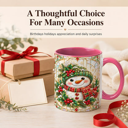#pl[11oz|Pink] Christmas Snowman Coffee Mug, Plaid Holly Mug, Ceramic Cup