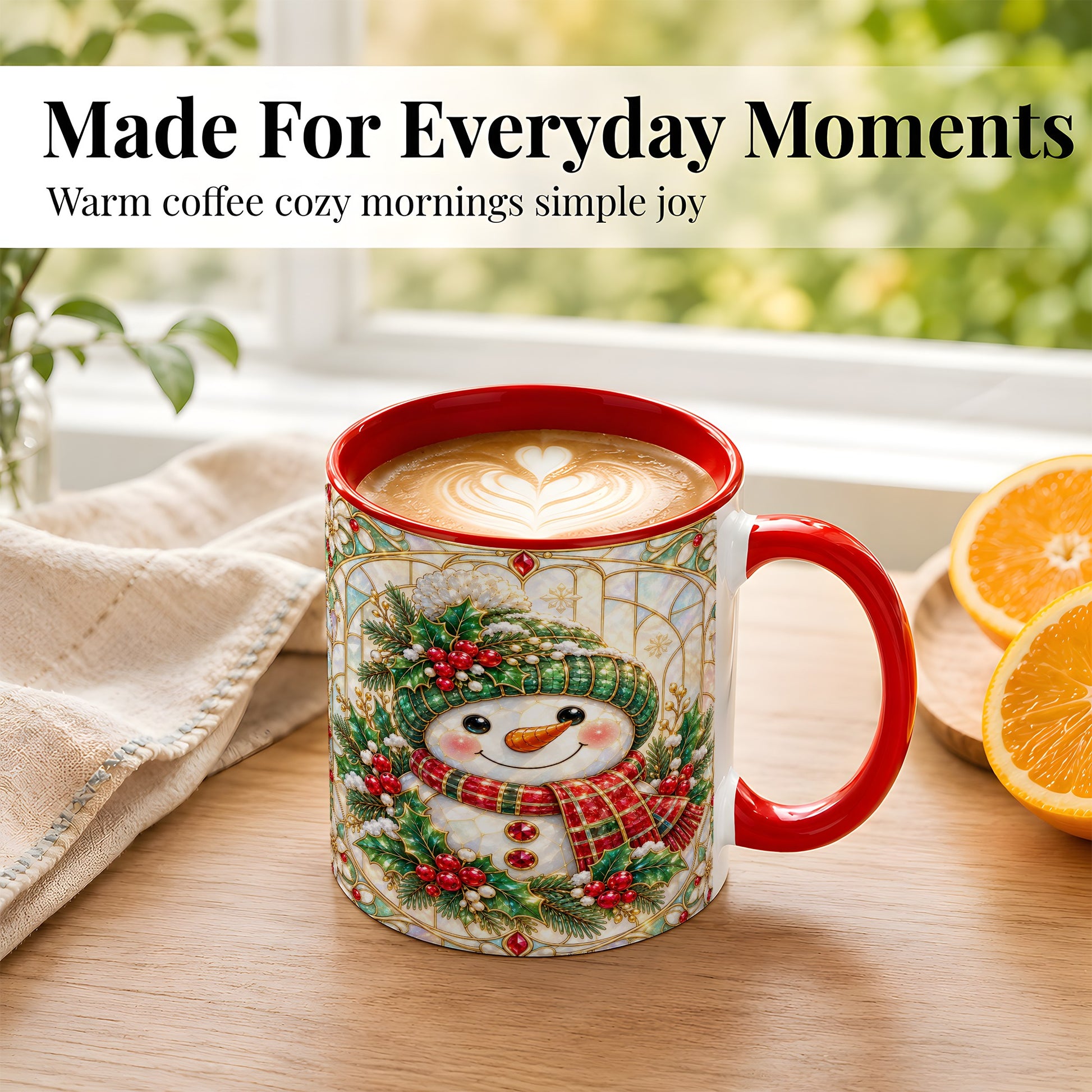 #pl[11oz|Red] Christmas Snowman Coffee Mug, Plaid Holly Mug, Ceramic Cup