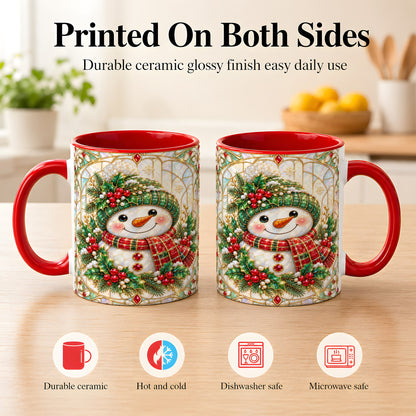 #pl[11oz|Red] Christmas Snowman Coffee Mug, Plaid Holly Mug, Ceramic Cup