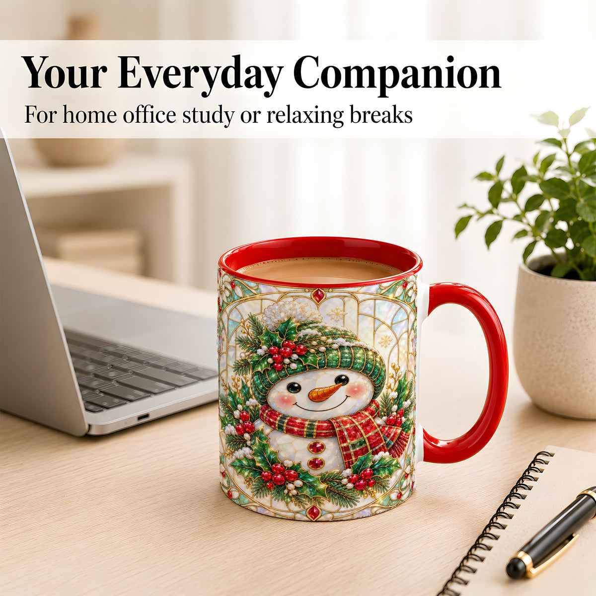 #pl[11oz|Red] Christmas Snowman Coffee Mug, Plaid Holly Mug, Ceramic Cup