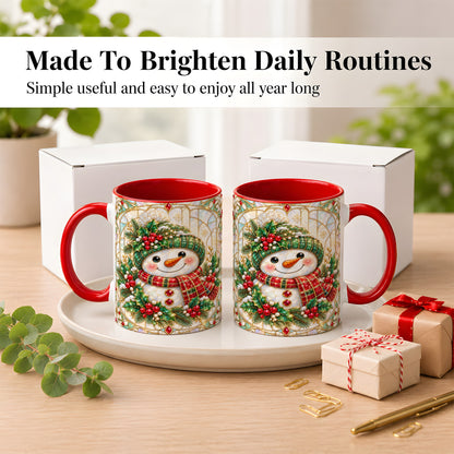 #pl[11oz|Red] Christmas Snowman Coffee Mug, Plaid Holly Mug, Ceramic Cup