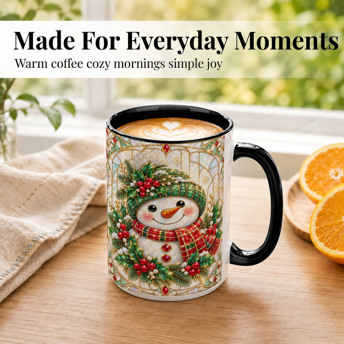 #pl[15oz|Black] Christmas Snowman Coffee Mug, Plaid Holly Mug, Ceramic Cup
