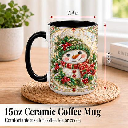 #pl[15oz|Black] Christmas Snowman Coffee Mug, Plaid Holly Mug, Ceramic Cup