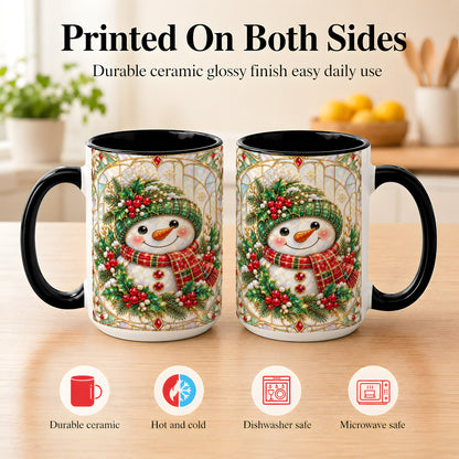 #pl[15oz|Black] Christmas Snowman Coffee Mug, Plaid Holly Mug, Ceramic Cup