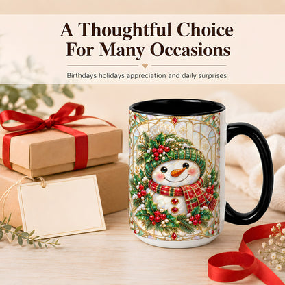 #pl[15oz|Black] Christmas Snowman Coffee Mug, Plaid Holly Mug, Ceramic Cup