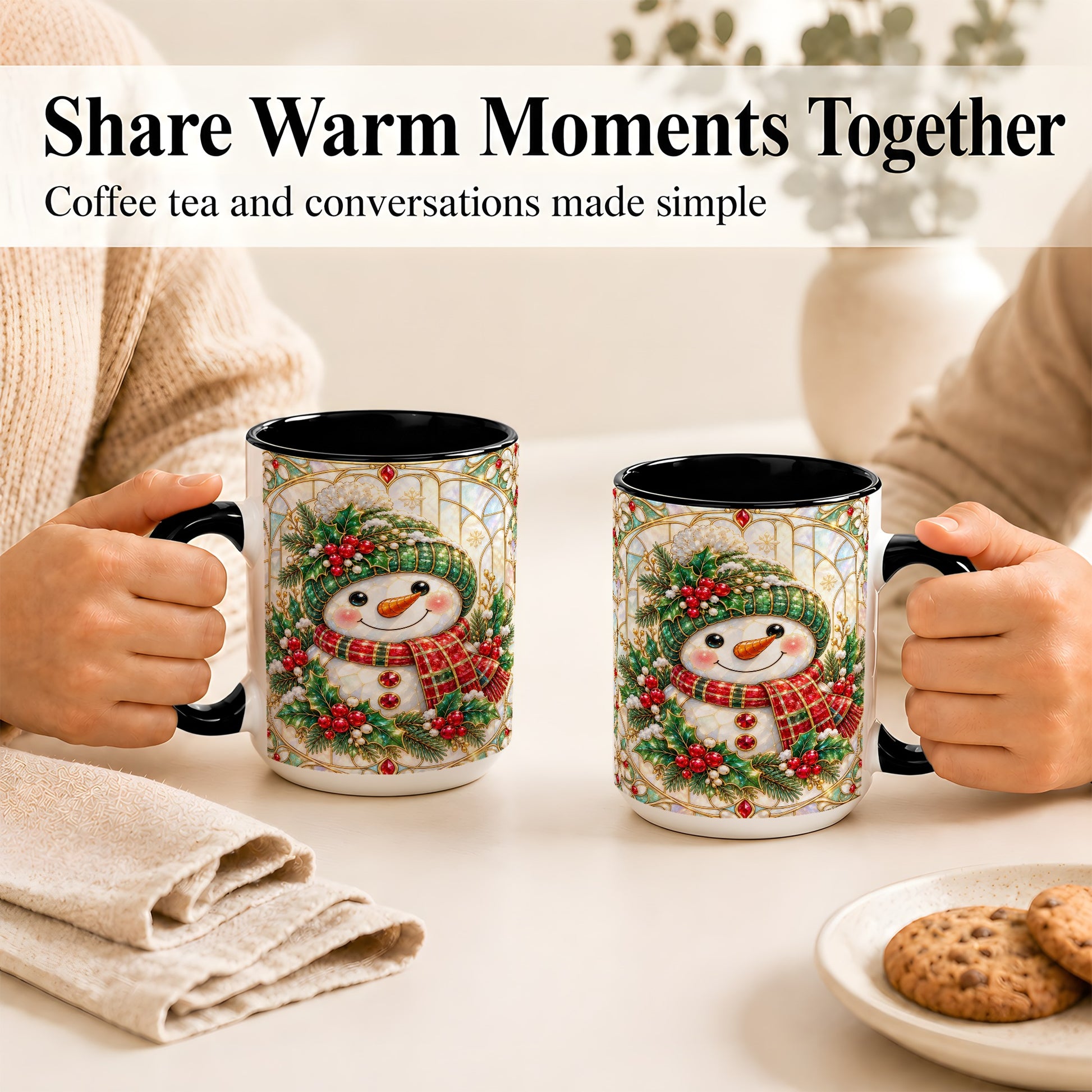 #pl[15oz|Black] Christmas Snowman Coffee Mug, Plaid Holly Mug, Ceramic Cup