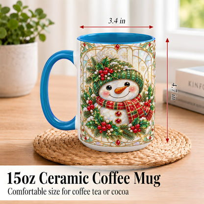 #pl[15oz|Blue] Christmas Snowman Coffee Mug, Plaid Holly Mug, Ceramic Cup
