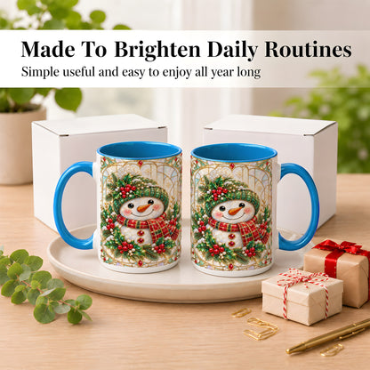 #pl[15oz|Blue] Christmas Snowman Coffee Mug, Plaid Holly Mug, Ceramic Cup