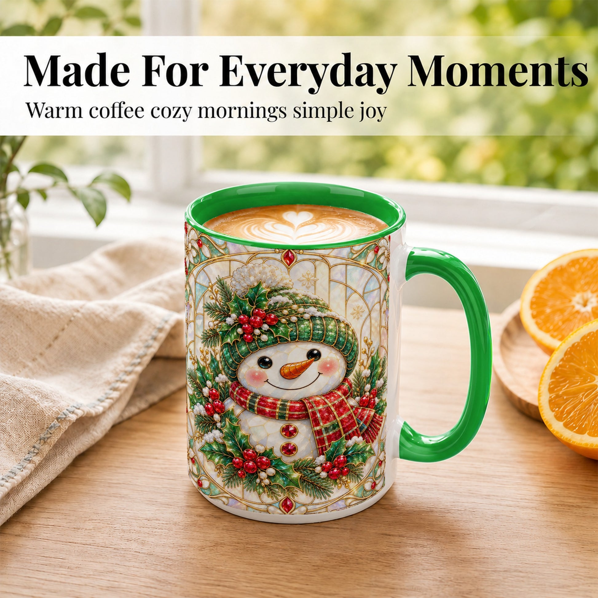 #pl[15oz|Green] Christmas Snowman Coffee Mug, Plaid Holly Mug, Ceramic Cup
