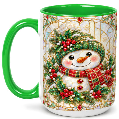 #pl[15oz|Green] Christmas Snowman Coffee Mug, Plaid Holly Mug, Ceramic Cup