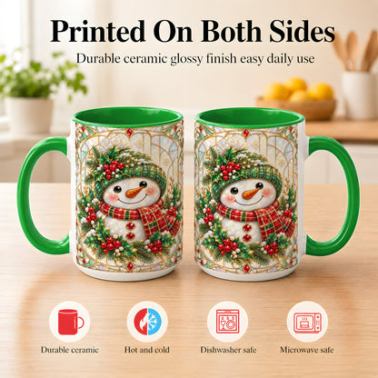 #pl[15oz|Green] Christmas Snowman Coffee Mug, Plaid Holly Mug, Ceramic Cup