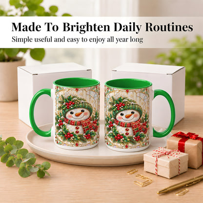 #pl[15oz|Green] Christmas Snowman Coffee Mug, Plaid Holly Mug, Ceramic Cup