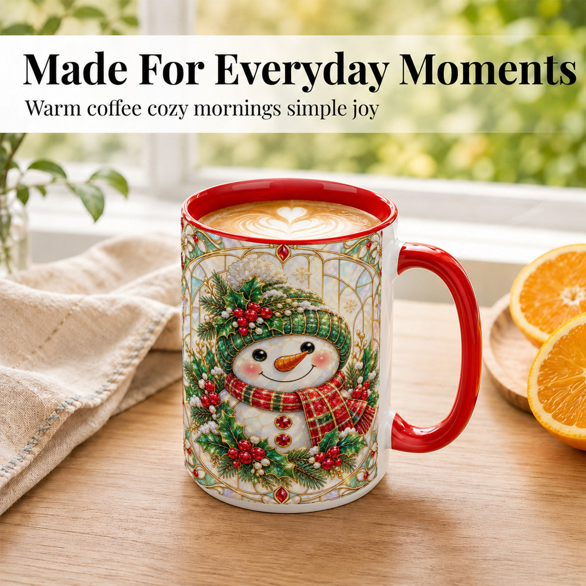 #pl[15oz|Red] Christmas Snowman Coffee Mug, Plaid Holly Mug, Ceramic Cup