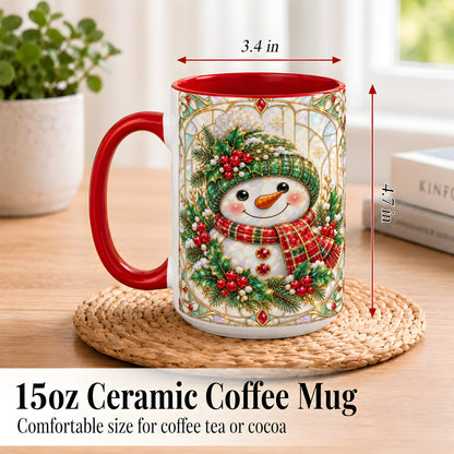 #pl[15oz|Red] Christmas Snowman Coffee Mug, Plaid Holly Mug, Ceramic Cup