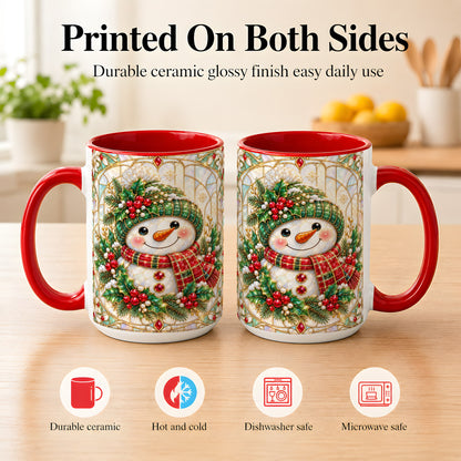 #pl[15oz|Red] Christmas Snowman Coffee Mug, Plaid Holly Mug, Ceramic Cup