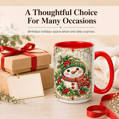 #pl[15oz|Red] Christmas Snowman Coffee Mug, Plaid Holly Mug, Ceramic Cup
