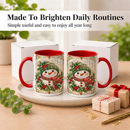 #pl[15oz|Red] Christmas Snowman Coffee Mug, Plaid Holly Mug, Ceramic Cup