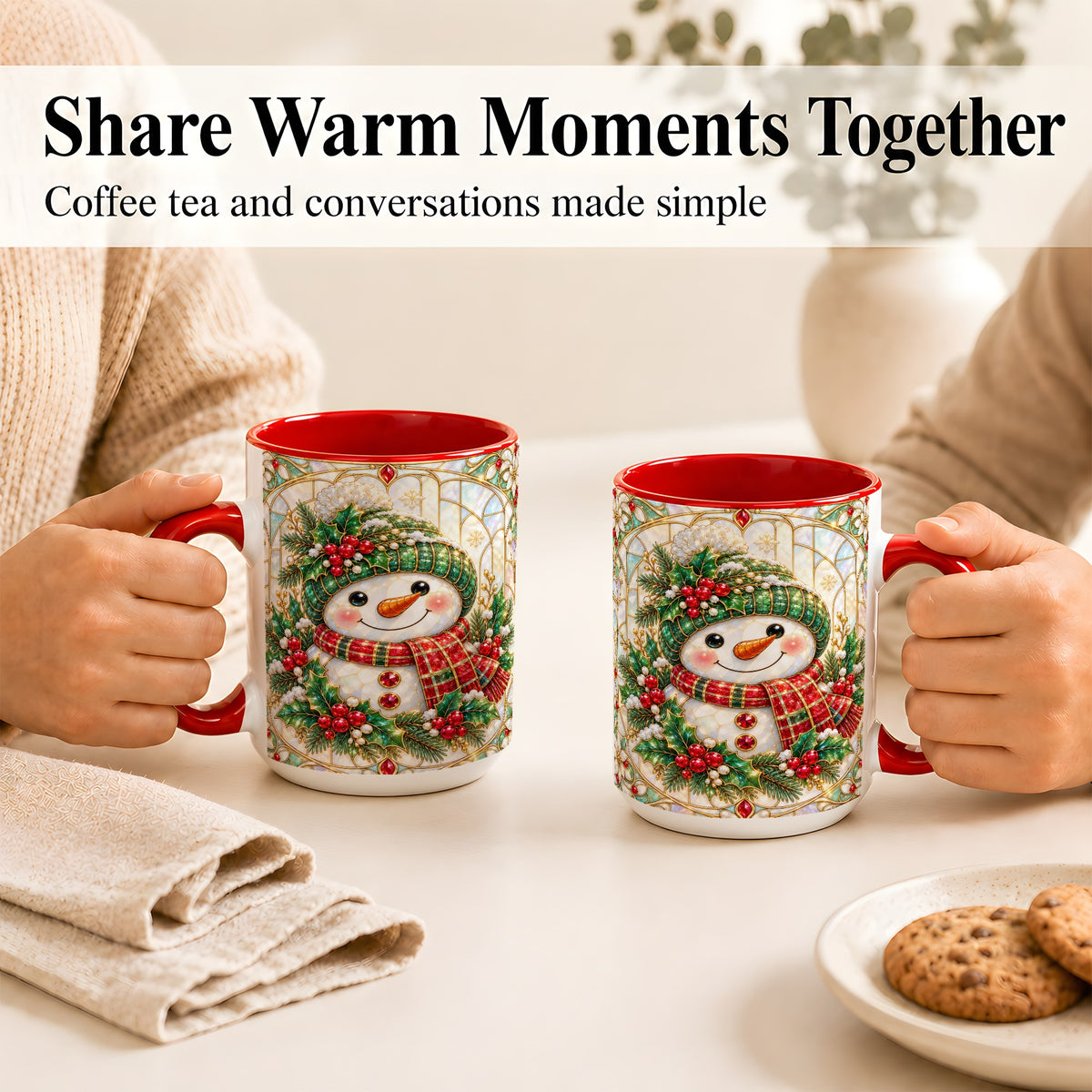 #pl[15oz|Red] Christmas Snowman Coffee Mug, Plaid Holly Mug, Ceramic Cup